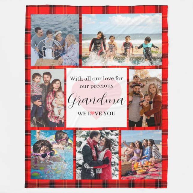 Love You Grandma Family Photo Collage Fleece Blanket (Front)
