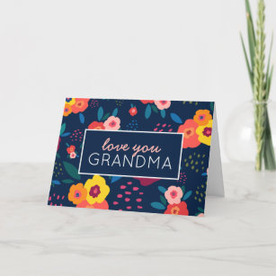 Love You Grandma Floral in Blue Mother's Day Card