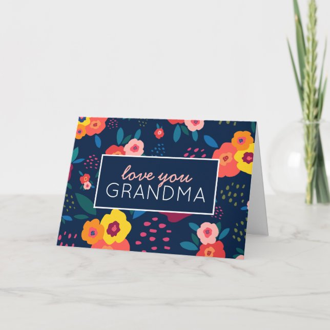 Love You Grandma Floral in Blue Mother's Day Card (Front)