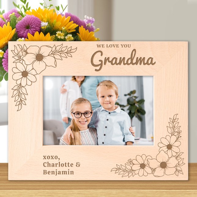 Love you Grandma Floral Personalised Wood Picture Etched Frames (Creator Uploaded)