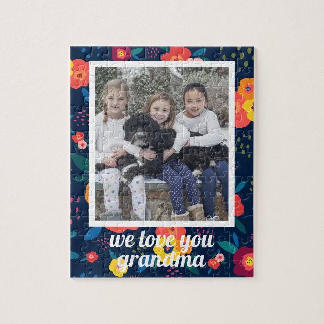 Love You Grandma Floral Photo Personalised Jigsaw Puzzle (Vertical)