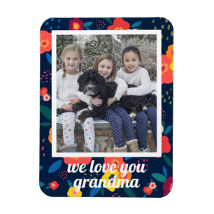 Love You Grandma Floral Photo Personalised Magnet