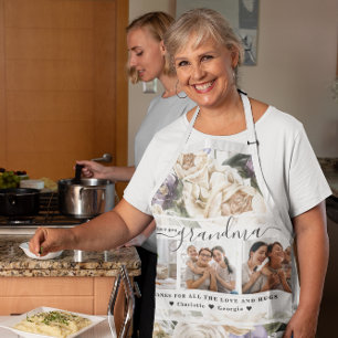 Love You Grandma   Floral Three Photo Collage Apron