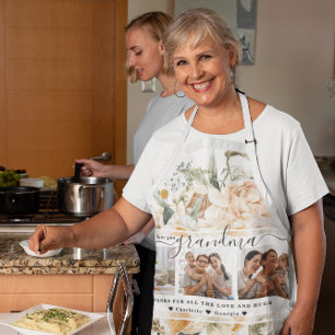 Love You Grandma   Floral Three Photo Collage  Apron