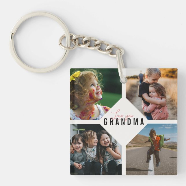 Love You Grandma Grandchild Photo Collage Keepsake Key Ring (Front)