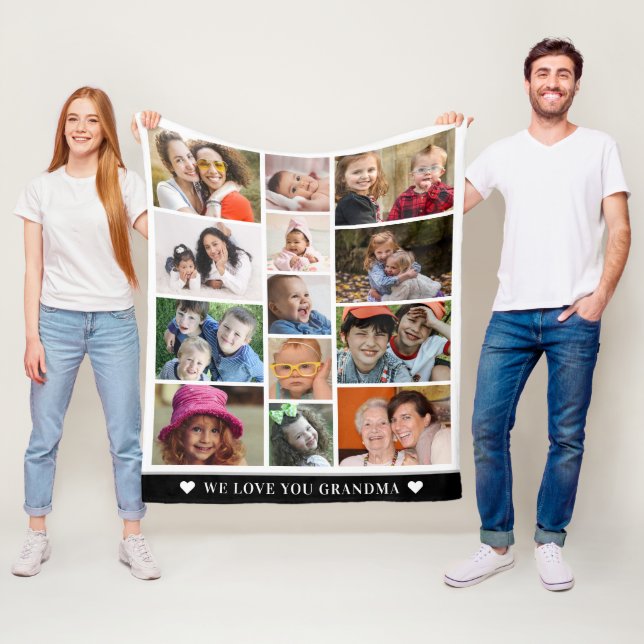 Love You Grandma Grandchildren 13 Photo Collage  Fleece Blanket (In Situ)