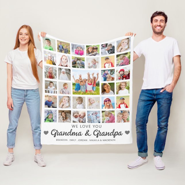 Love You Grandma & Grandpa 33 Photo Collage Fleece Blanket (In Situ)