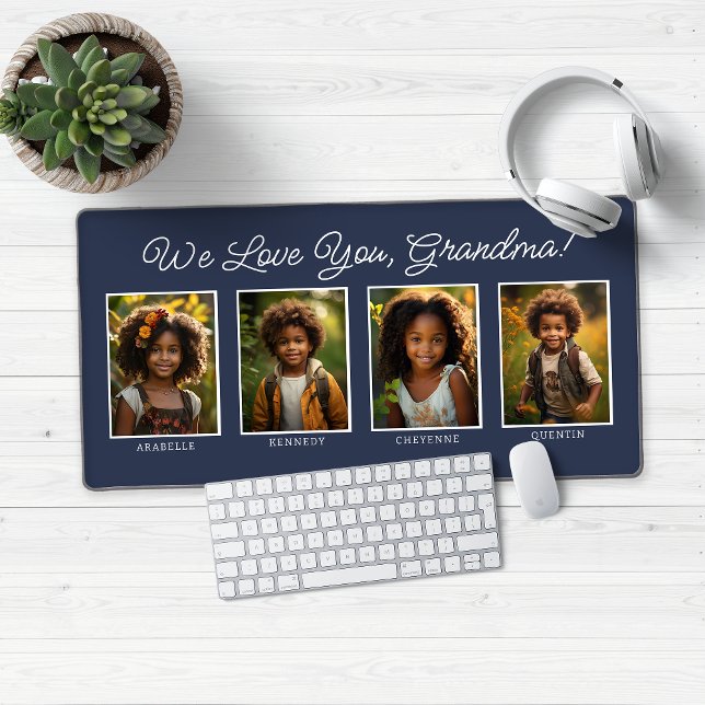 Love You Grandma Grandpa 4 Photos Desk Mat (We Love You Grandma (or Grandpa!) Desk Mat Mouse Pad)