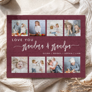 Love You Grandma & Grandpa Burgundy Red 8 Photo Jigsaw Puzzle