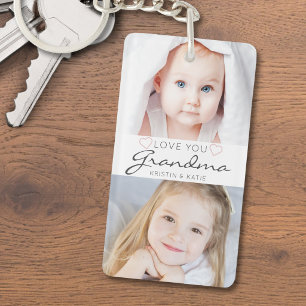 Love You Grandma Handwritten Script 2 Photo Key Ring