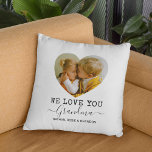 Love You Grandma Heart Photo Cushion<br><div class="desc">Personalised grandma throw pillow featuring 2 family photos in a cute heart shape,  the words "we love you grandma",  and the grandchildren names. Can be changed to any relation!</div>