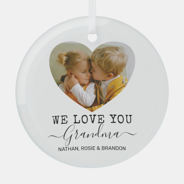 Love You Grandma Heart Photo Glass Tree Decoration (Front)