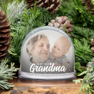 Love You Grandma Modern Elegant Script 2 Photo Snowglobe