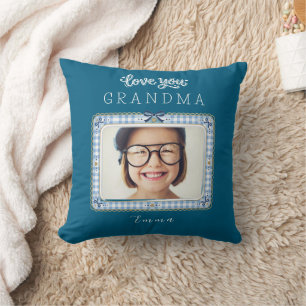 Love You Grandma Name Photo Cute Frame Elegant Cushion