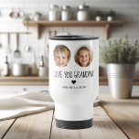 Love You Grandma | Personalised Two-Face Photo  Travel Mug<br><div class="desc">Show Grandma how much she’s loved with this personalised travel mug featuring two cherished face photos and a heartfelt “Love You Grandma” message. Perfect for coffee on-the-go or tea at home, this custom mug is a thoughtful and practical gift for birthdays, Mother’s Day, holidays, or just because. Celebrate special memories...</div>