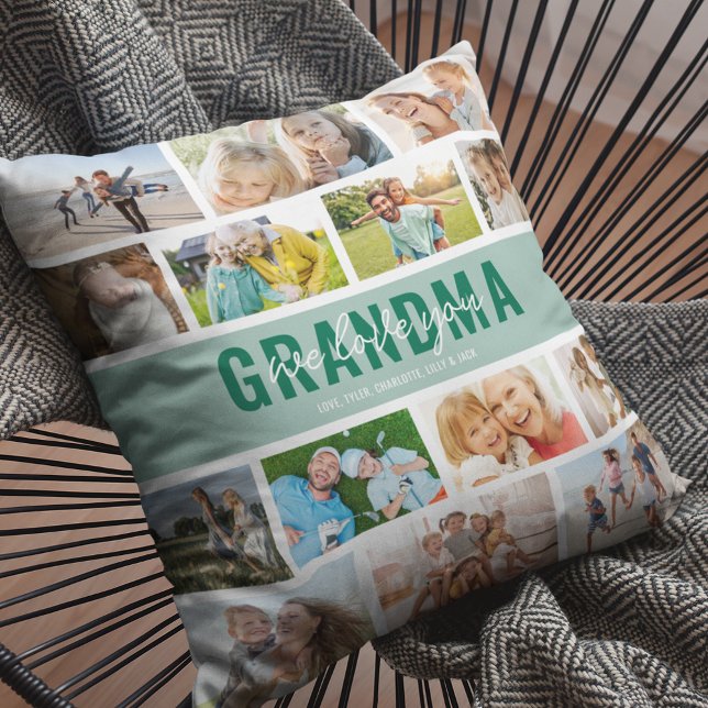 Love You Grandma Photo Collage Green Cushion (Creator Uploaded)