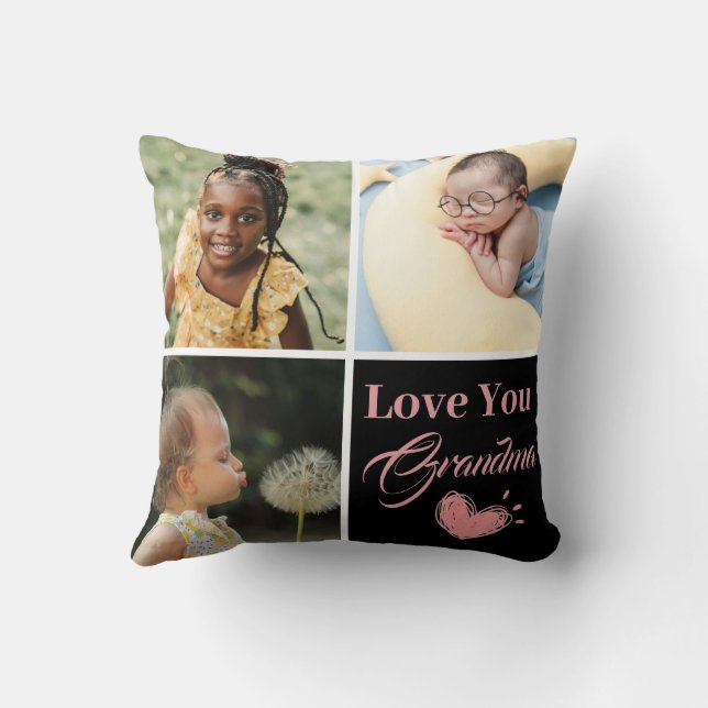 Love You Grandma | Photo Collage Handwritten Text  Cushion (Back)