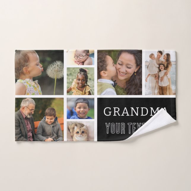 Love You Grandma | Photo Collage Handwritten Text  Hand Towel (Hand Towel)