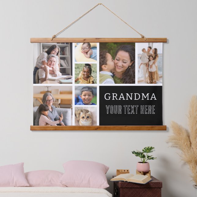 Love You Grandma | Photo Collage Handwritten Text  Hanging Tapestry (Bedroom)