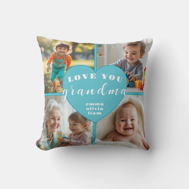 Love You Grandma Photo Collage Heart Throw Pillow (Front)