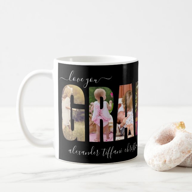Love You Grandma Photo Collage Letters  Coffee Mug (With Donut)