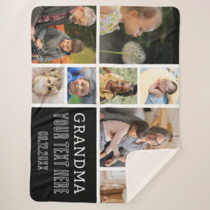 Love You Grandma   Photo Collage monogram  Sherpa Blanket