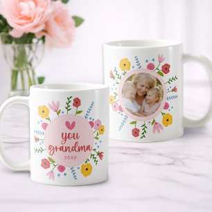 Love You Grandma Photo Floral Mug Gift