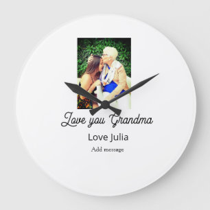 Love you Grandma photo name love message grandkids Large Clock