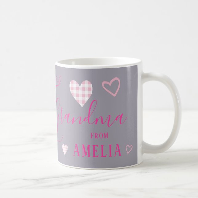 Love You Grandma Pink Buffalo Check Hearts Coffee Mug (Right)