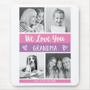 Love You Grandma   Pink Colour Block Photo Grid Mouse Mat