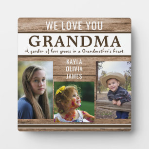 Love You Grandma Quote Rustic Wood Photo Collage Plaque