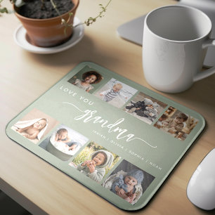 Love You Grandma Sage Green Photo Collage Mouse Mat