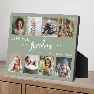 Love You Grandma Sage Green Photo Collage Plaque