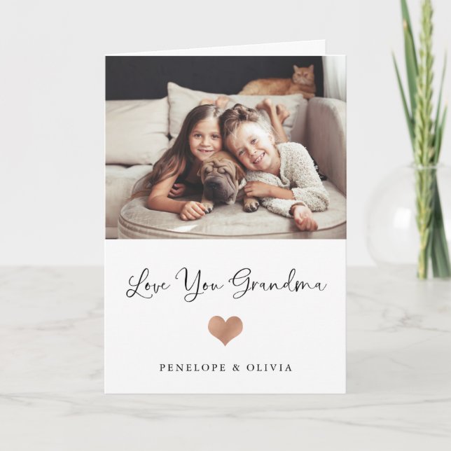 Love You Grandma | Script and Heart with Photo Card (Front)