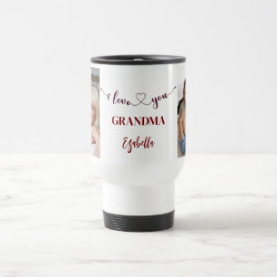Love You Grandma Two Photo Script and Heart Travel Mug