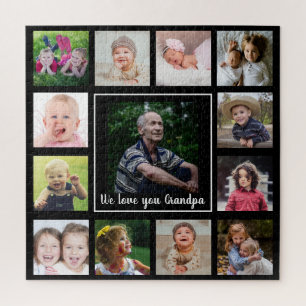 Love You Grandpa 13 Photo Collage Black Jigsaw Puzzle