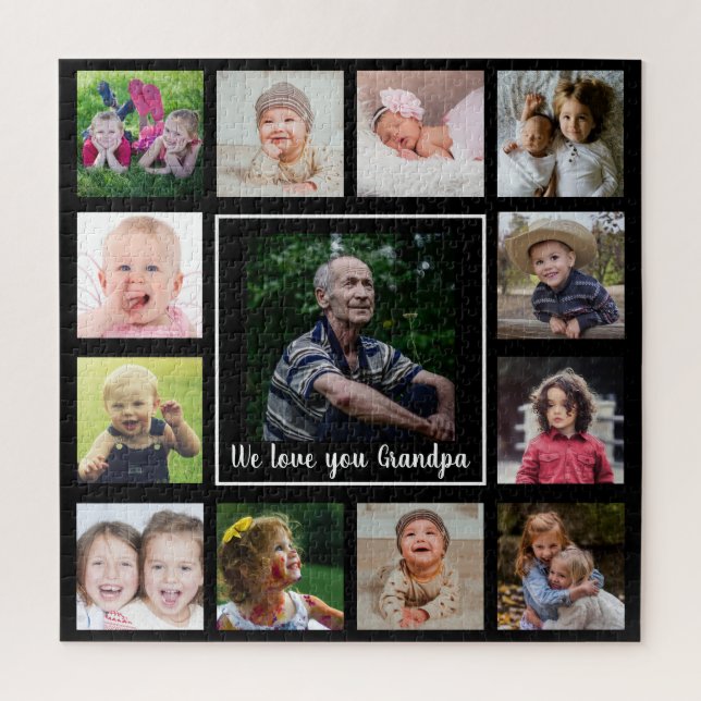 Love You Grandpa 13 Photo Collage Black Jigsaw Puzzle (Vertical)