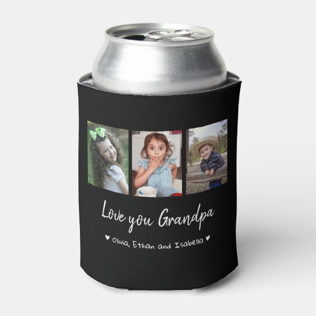 Love You Grandpa 3 Photo Collage Black     Can Cooler (Can Front)