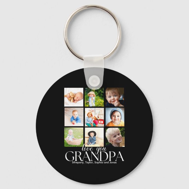 Love You Grandpa Beautiful Collage 9 Photos  Key Ring (Front)