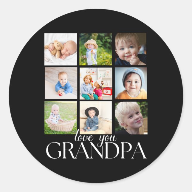 Love You Grandpa Beautiful Collage 9 Photos T Shir Classic Round Sticker (Front)