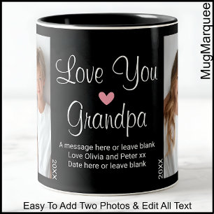 Love You Grandpa, Birthday, Text Photo, Black C00 Two-Tone Coffee Mug