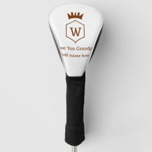 Love you grandpa crown add name details brown squa golf head cover