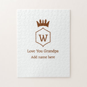Love you grandpa crown add name details brown squa jigsaw puzzle