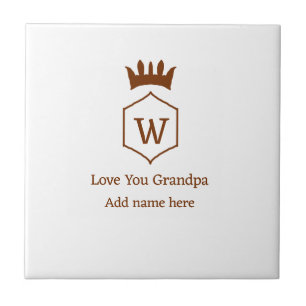 Love you grandpa crown add name details brown squa tile