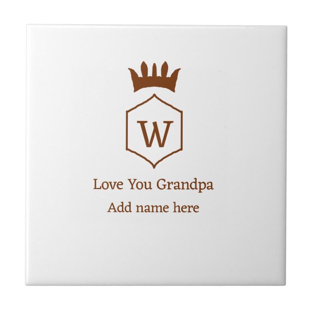 Love you grandpa crown add name details brown squa tile (Front)