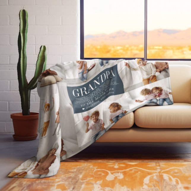 Love You Grandpa | Custom Message Photo Collage Fleece Blanket (Creator Uploaded)