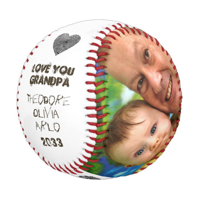 Love You Grandpa Custom Photo Collage Keepsake Baseball (Angled)