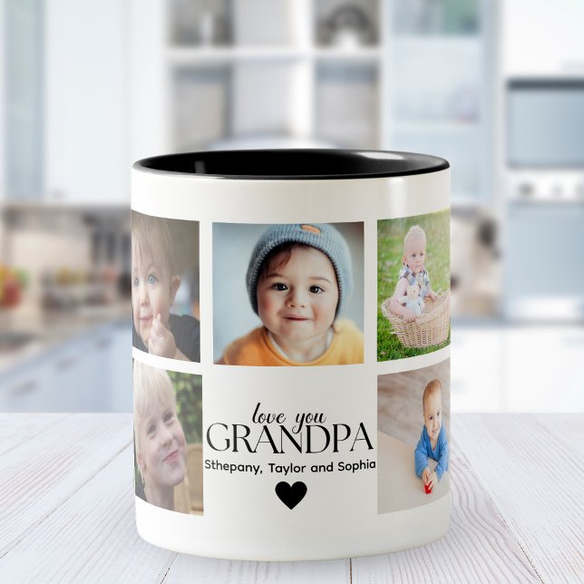 Love You Grandpa Cute Collage 9 Photos Two-Tone Coffee Mug (Creator Uploaded)