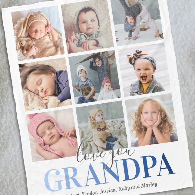 Love You Grandpa Family Photo Fleece Blanket (Creator Uploaded)