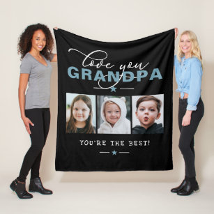 Love You Grandpa/Grampa/Other 3 Photo Custom Text  Fleece Blanket